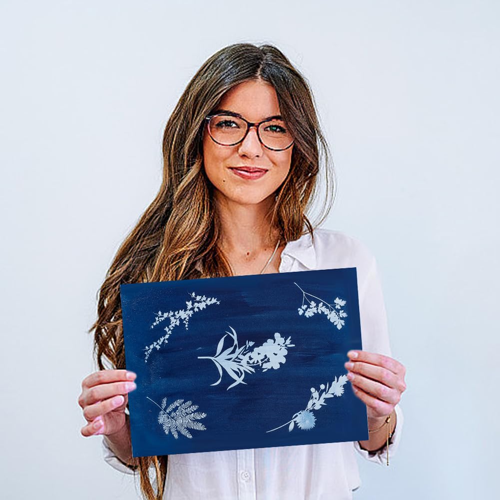 WEBEEDY 45 Pcs Cyanotype Kit Include 10 Sheets A5 Cyanotype Paper,10 Pcs Bookmark,25 Pcs Blank Labels for Adults Beginners,Sun Print Paper Kit Nature Drawing Printing for Leaves and Flower Press