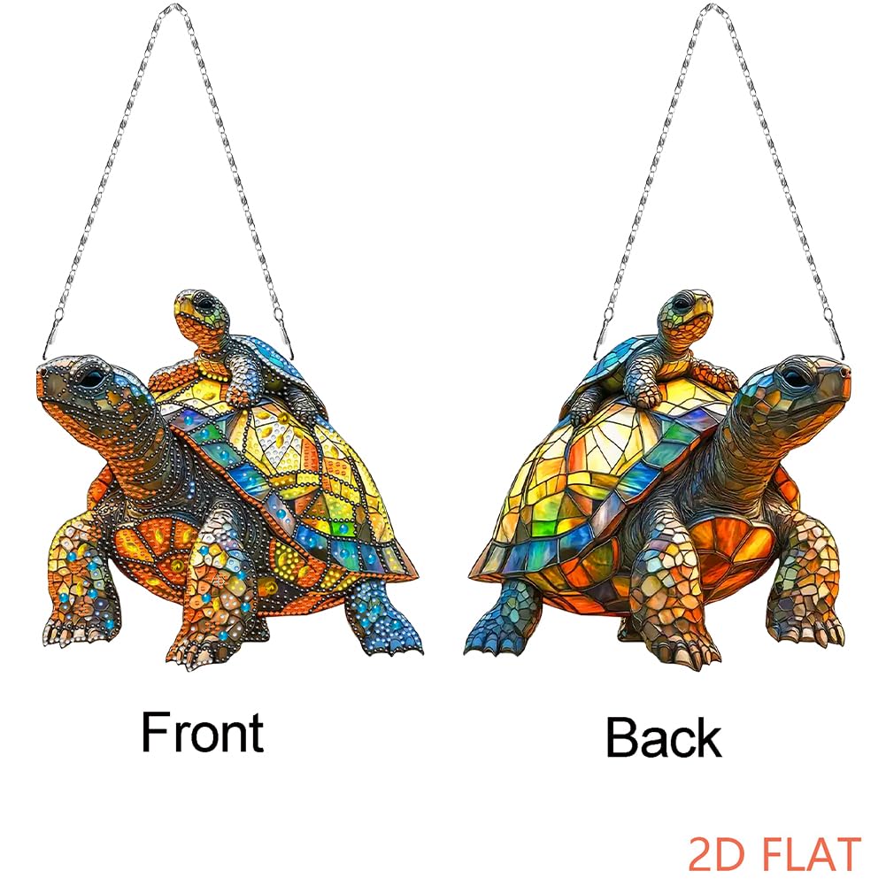 C'eitura DIY Diamond Painting Turtle Suncatcher Kit - Stained Glass Style Crystal Art Hanging Pendant for Home Window Decor, Arts and Crafts Gift for Women, Teens