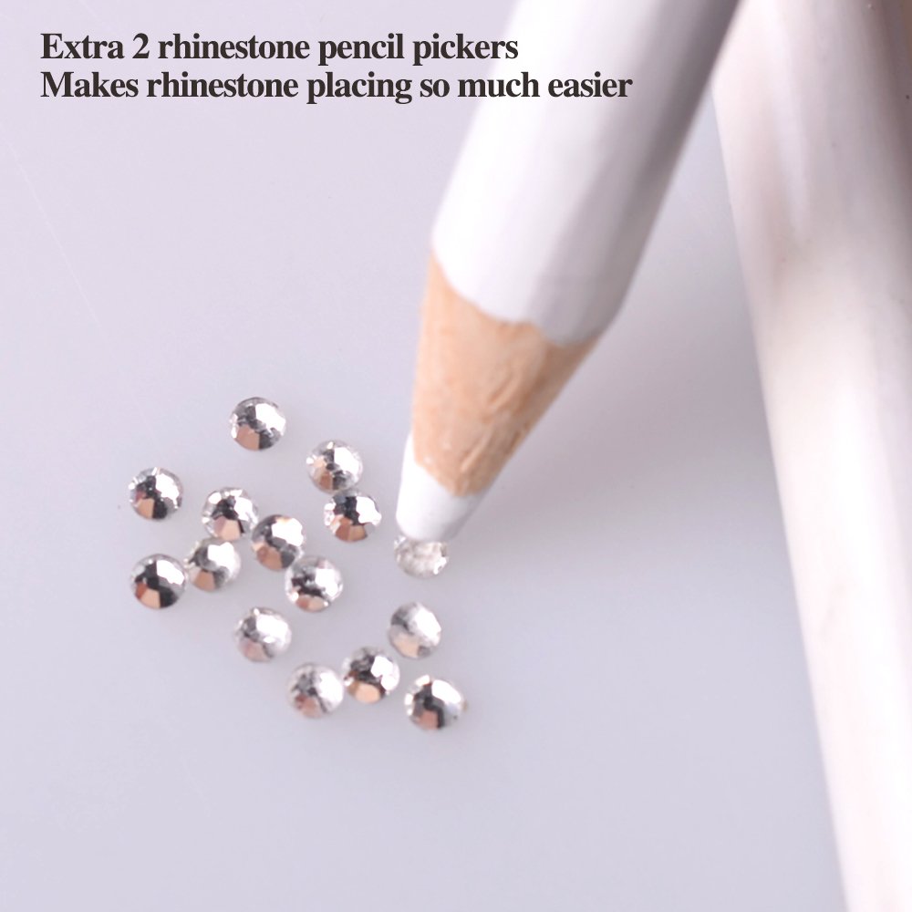 GGLTECK Hotfix Applicator Rhinestones, DIY Hot Fix Rhinestone Applicator Wand Setter Tool Kit with 7 Different Sizes Tips, Tweezers & Brush Cleaning kit and 2 Pack Hot-Fix Crystal Rhinestones