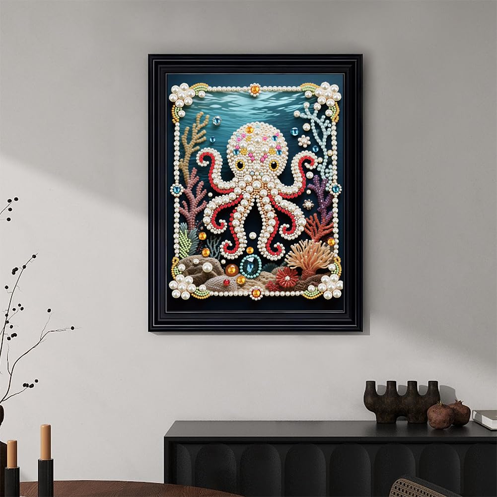 Kulvci Octopus DIY 5D Pearl Painting Kit, Diamond Painting Kit for Adults Beginner, Bead Art Kits All-Pearl Dot Painting for Wall Decor, Creative Stress Relief Gift Home Decor,12 × 16 inch