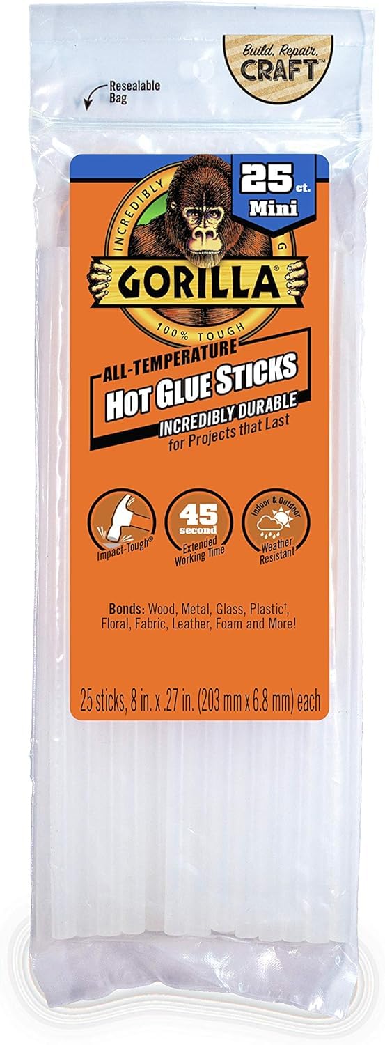 Gorilla 3022502 Hot Glue Sticks, Mini Size, 25-Ct. - Quantity 4