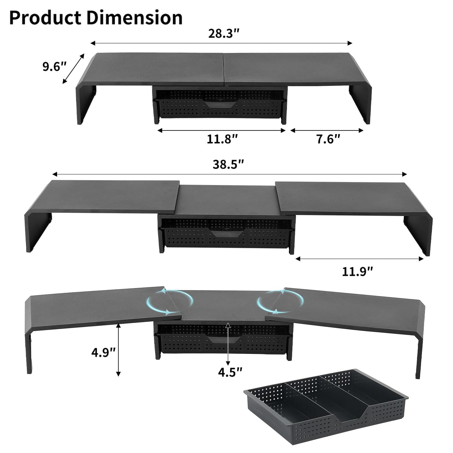 LEKETREE Dual Monitor Stand Riser with Drawer, Computer Stand for Desk, Workspace Desktop Stand, Desk Organizer for Computer, Laptop, TV and More (Black)