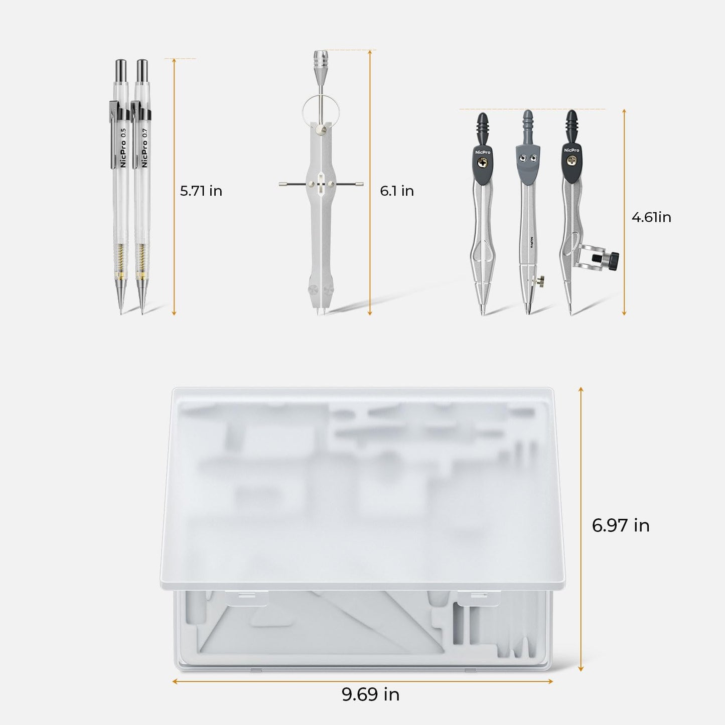 Nicpro 22 PCS Compass Geometry Tools with Case, Drafting Tools Geometry Set with Swing Arm Protractor, Rulers, Metal Compass, Square Set, Mechanical Pencil, Back to School Supplies for Students