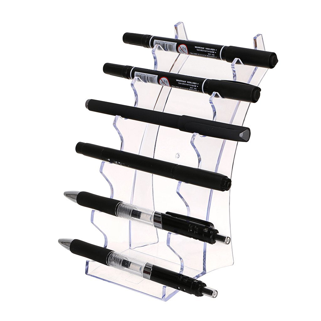 Hipiwe Acrylic Pen Holder Display Stand Clear Makeup Brush Rack Organizer Holder 6-Slots Nail Brush Eyebrow Fountain Pen Rack Display (Pack of 2)