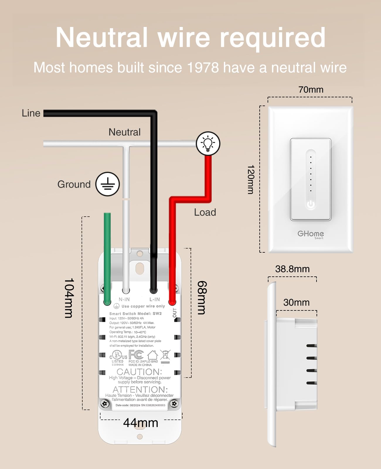 GHome Smart Dimmer Switch - 2.4GHz Wi-Fi Smart Switch Compatible with Alexa and Google Home, White 4 Pack