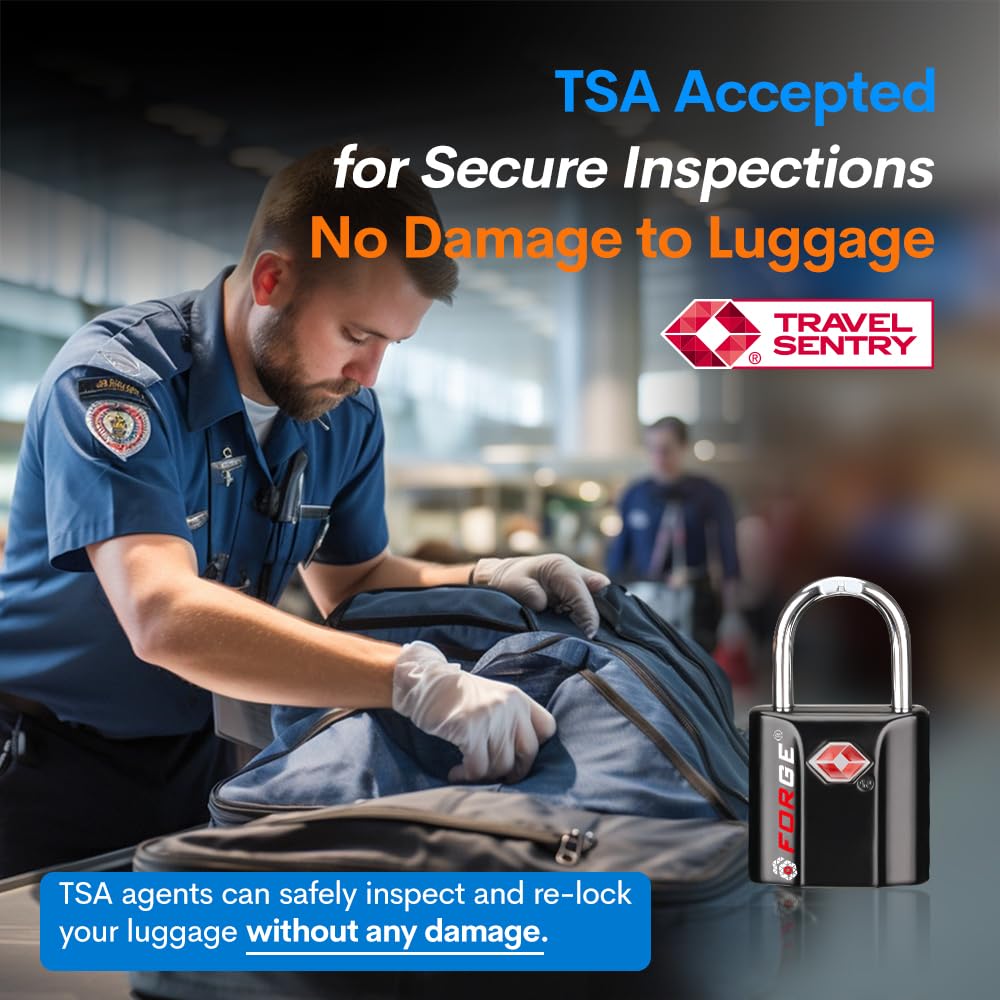 Forge 1'' Wide 1.8'' Tall, TSA Approved Luggage Locks: Key Locks for Travel. Ultra Secure Dimple Key Travel Locks Alloy Body Luggage Locks. Black 2 Pack.