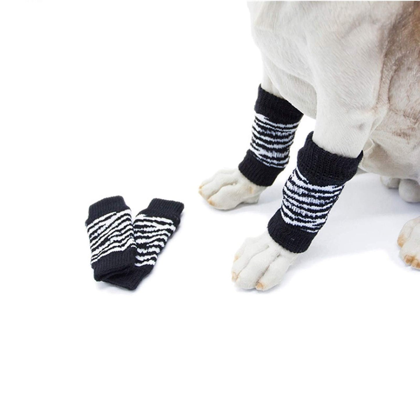 ROZKITCH 4PCS Dog Elbow Protector, Cheetah Leg Warmer Elbow Wrap, Leg Sleeve to Stop Licking, Pet Elastic Knitted Breathable Protective Socks for Chihuahua, Yorkshire Terrier Black M