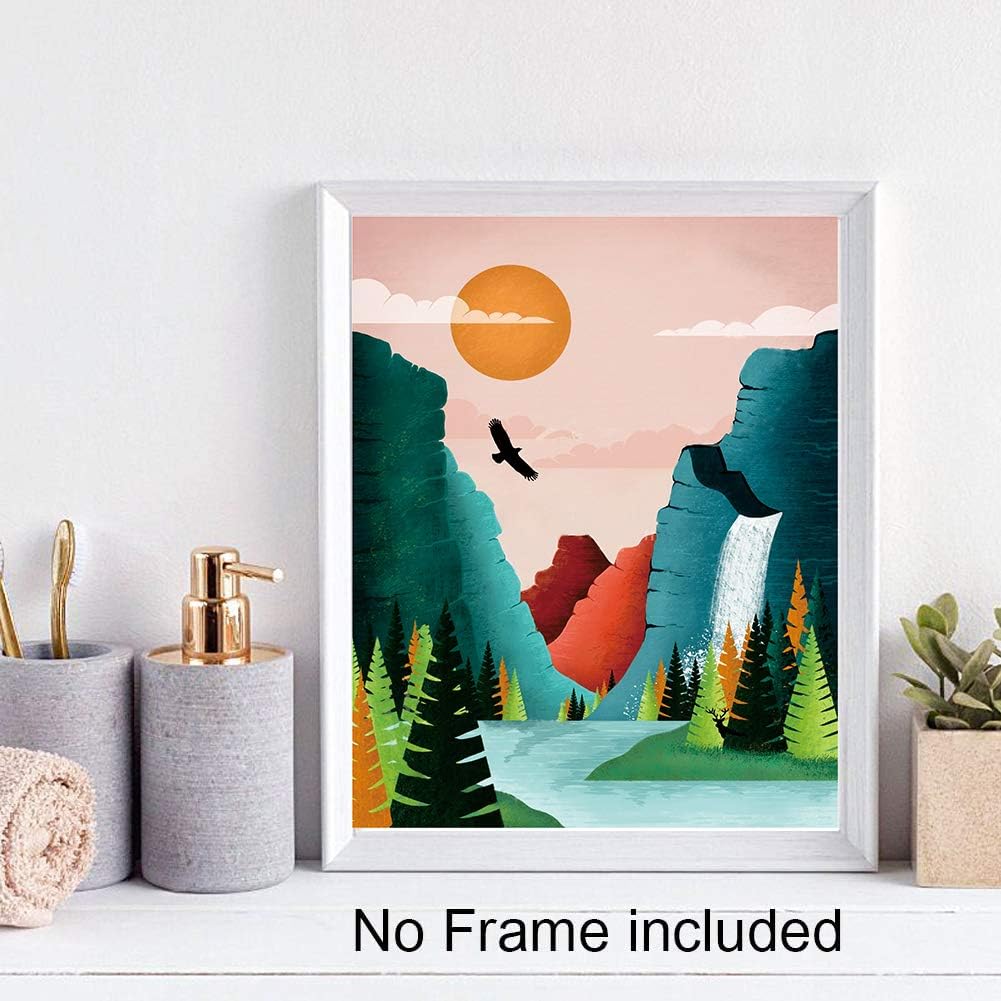 National Park Poster Set of 4, Nature Wall Art Prints for Home Decor, Grand Canyon, Sierra Nevada, Olympic Parks