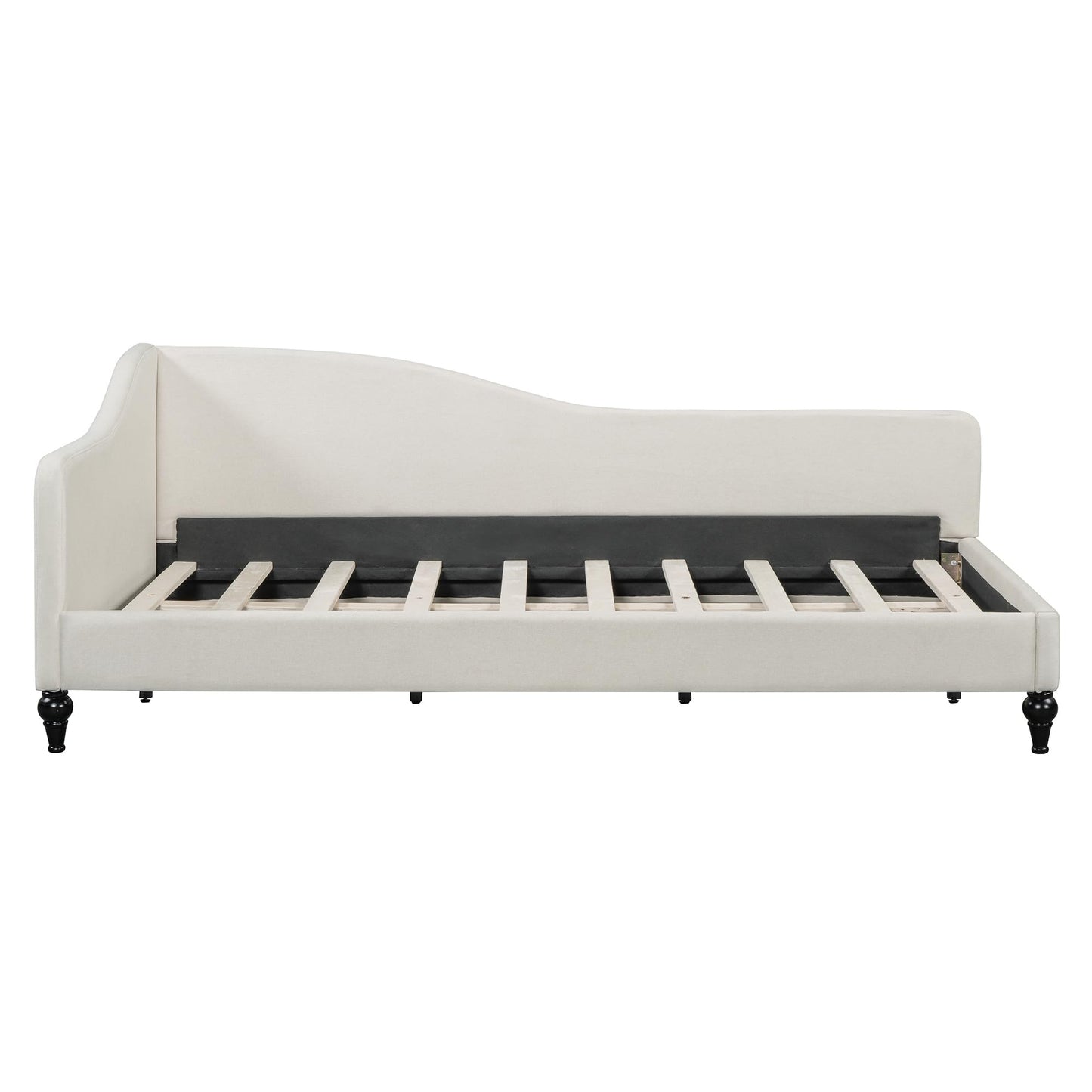 Merax Twin Size daybed, L-Shaped Linen Daybed Corner Sofa with Solid Wood Legs for Living Room & Guest Room, No Box Spring Needed, Beige