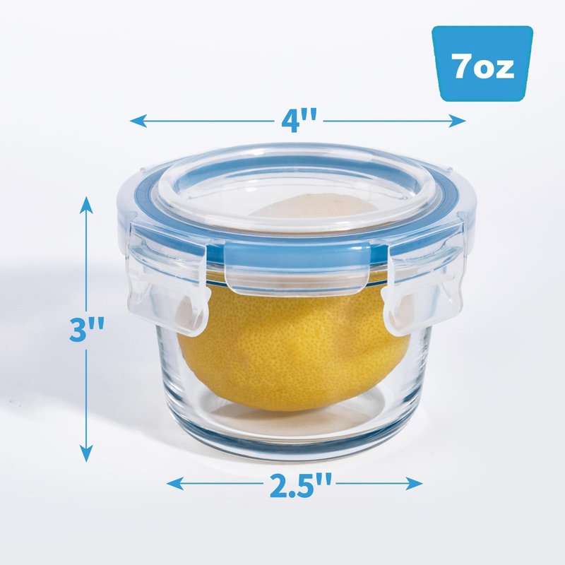 Iyulania Set of 6 Small Glass Storage Containers, 7 oz Food Containers with No-Spill Lids, Thick Glass Jars for Meal Prep, Baby’s Snacks, Leftovers and Sauces, Dishwasher & Microwave Safe