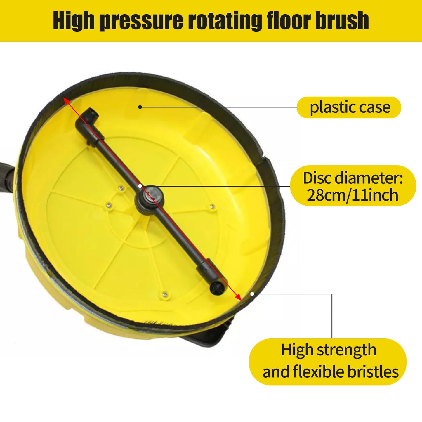 Patio Cleaner Attachment for Karcher, Dia28cm Rotating High Pressure Washer with 47cm Long Handle, for K2-K7 High Pressure Surfaces Cleaner, Rotating Jets Cleaning Nozzle, for Paving, Yards (With pot)