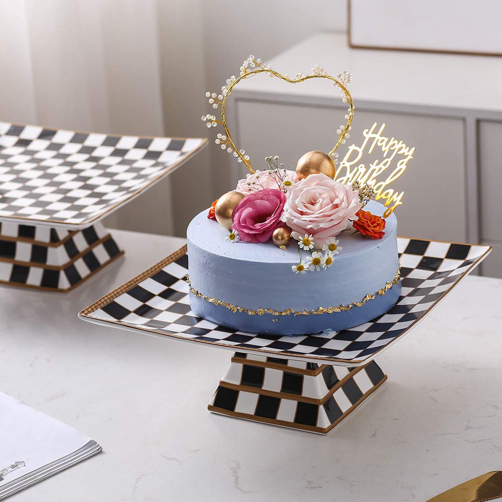 Porlien Checker Pattern 13-inch Cake Stand, Cake Holder, Serving Platter