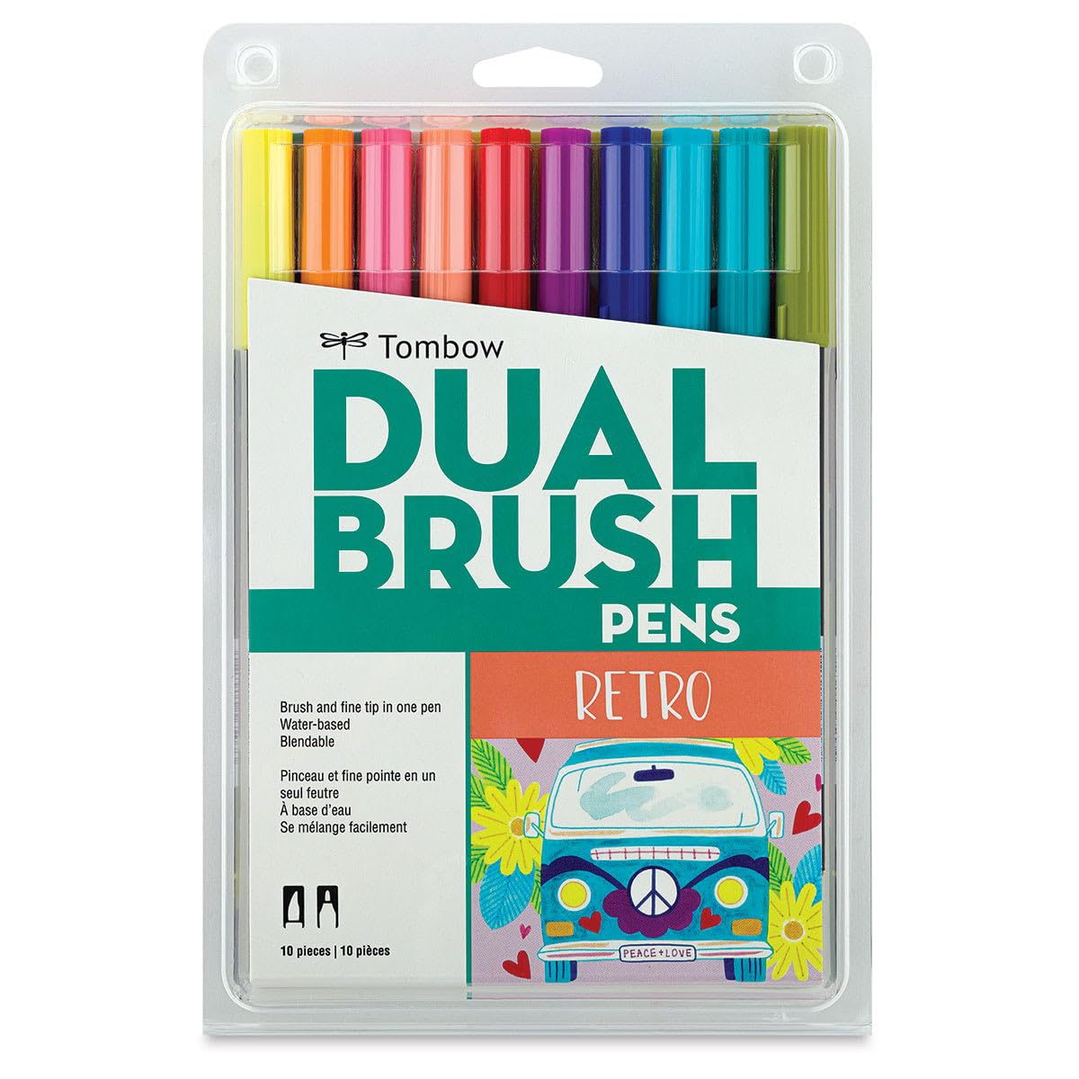 Tombow 56217 Dual Brush Pen Art Markers, Retro, 10-Pack. Blendable, Brush and Fine Tip Markers