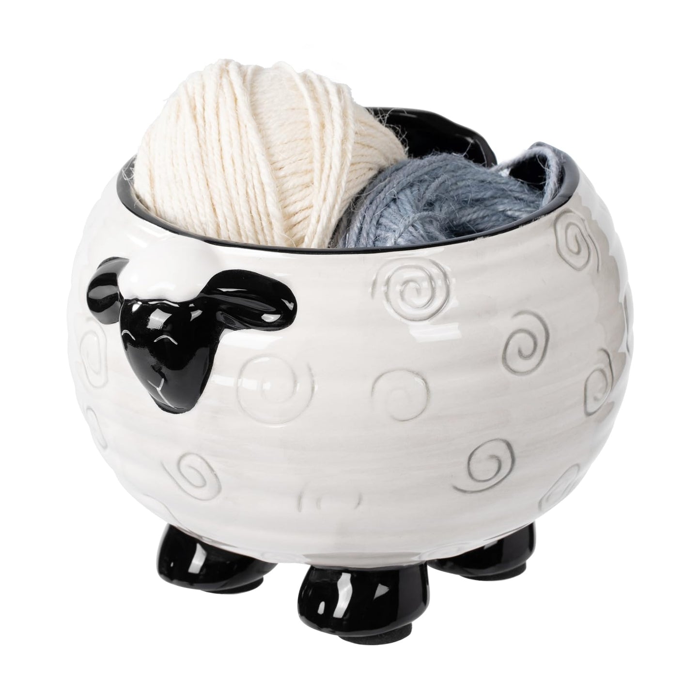 Surlama Yarn Bowl for Crochet Large Sheep Shaped Ceramic Yarn Holder Crochet Bowl Knitting Bowl, 6 Inch Wide x 4 Inch High