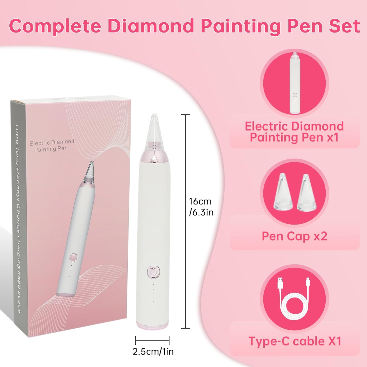 Electric Diamond Painting Pen, Cordless Diamond Art Pen Low-Noise Wax-Free, Perfect for 3D Drills, Portable Diamond Art Accessories for Crafts Lovers