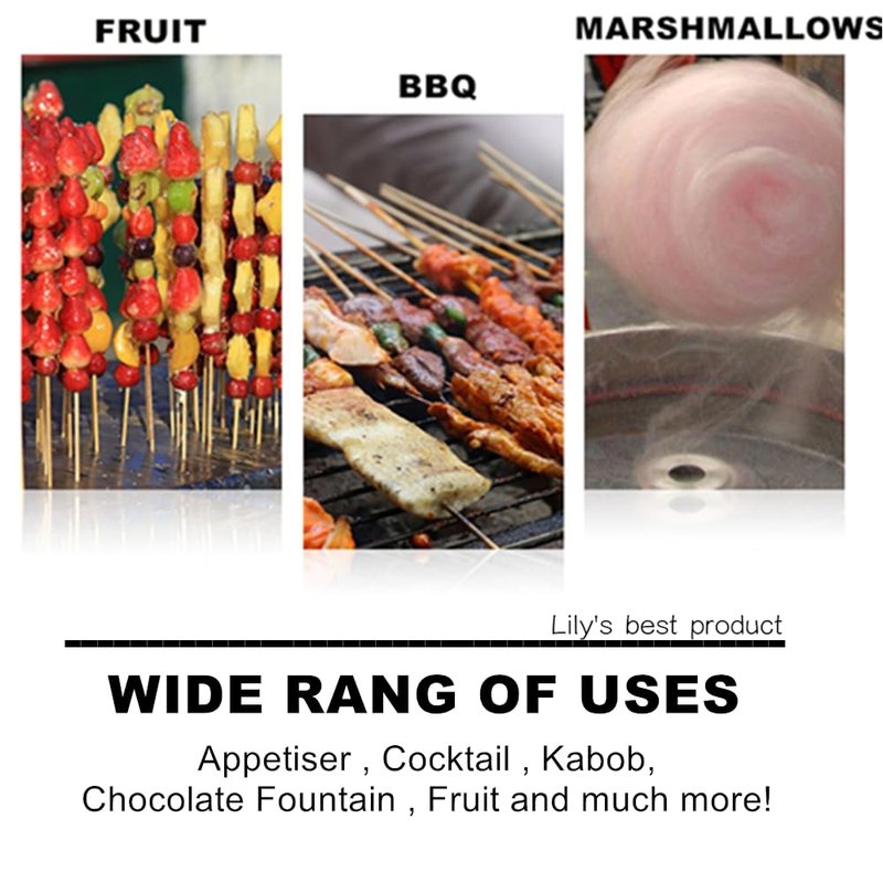6" Natural Bamboo Skewers for BBQ,Appetiser,Fruit,Cocktail,Kabob,Chocolate Fountain,Grilling,Barbecue,Kitchen,Crafting and Party. Φ=4mm, More Size Choices 8"/10"/12"/14"/16"/17.5"/30"/36"(200 PCS)
