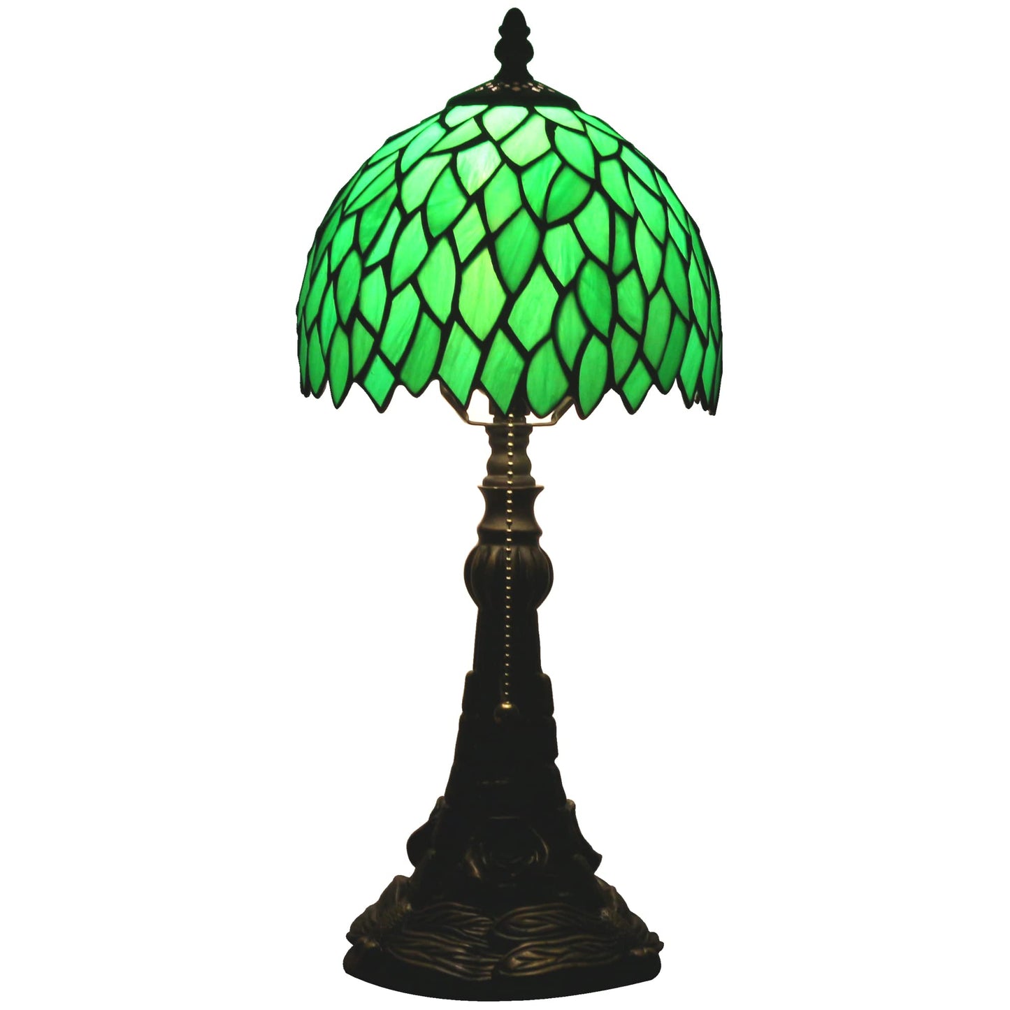 SYETL Small Tiffany Lamp Mini Stained Glass Desk Lamp Vintage Table Lamp Tiffany Style Night Light 8X17.5 Inch (Green Wisteria Leaves Style)