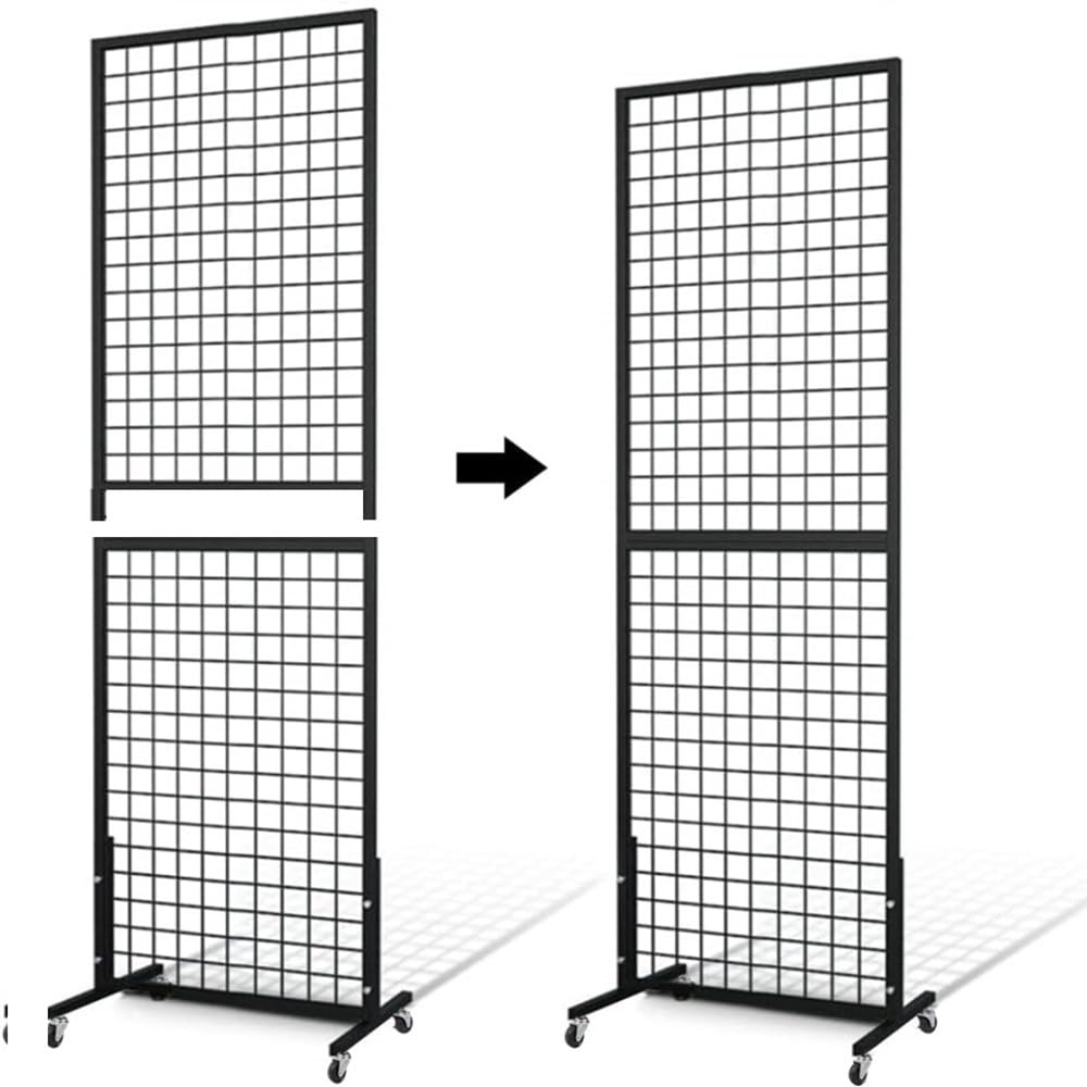 NectaCol Grid Wall Panels, 2 Packs 2'x 6' Gridwall Panels Tower with T-Base, Black Wire Grid Wall Display Rack, Craft Show Display Rack, Art Gridwall Display Stand
