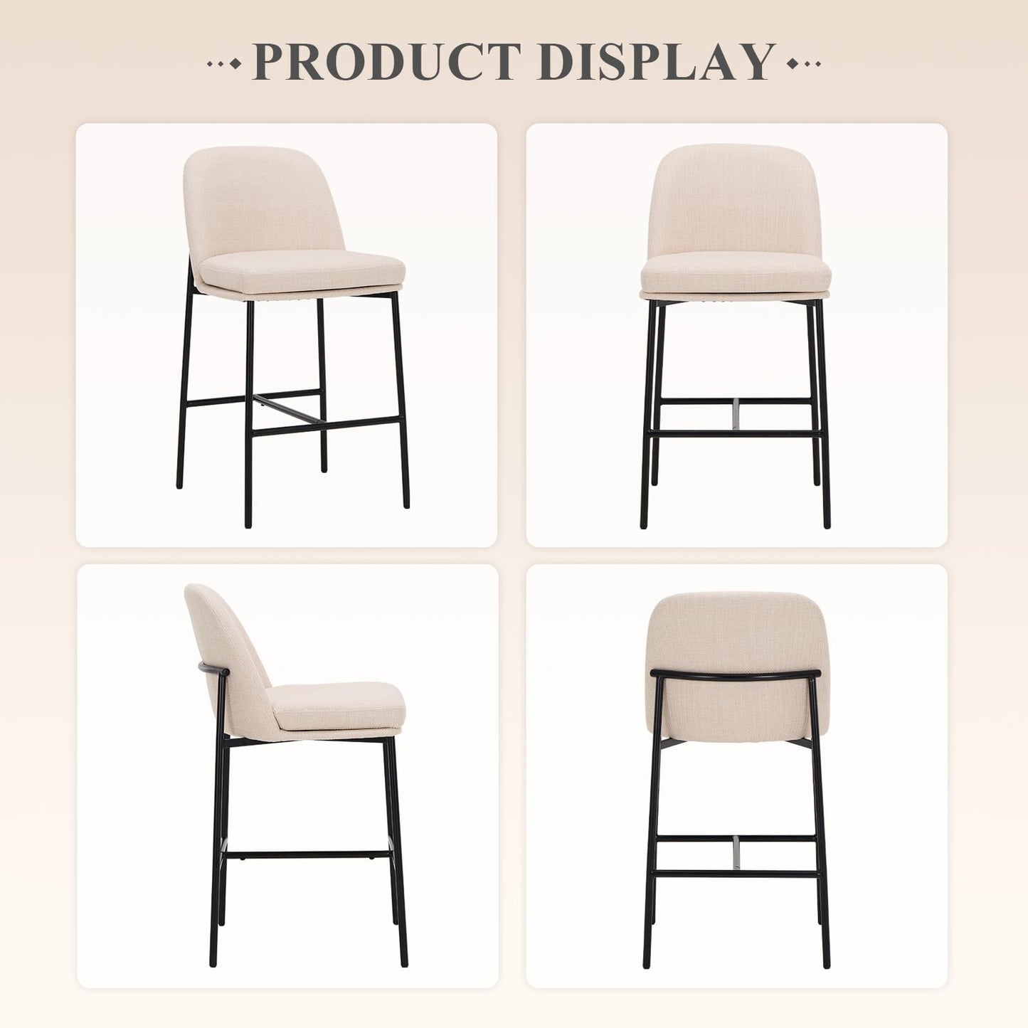 COLAMY Counter Height Bar Stools Set of 6, 25 Inch Modern Fabric Kitchen Island Stools with Back, Upholstered Counter Barstools Armless Bar Chairs with Metal Legs for Island Dining Room Bar,Beige