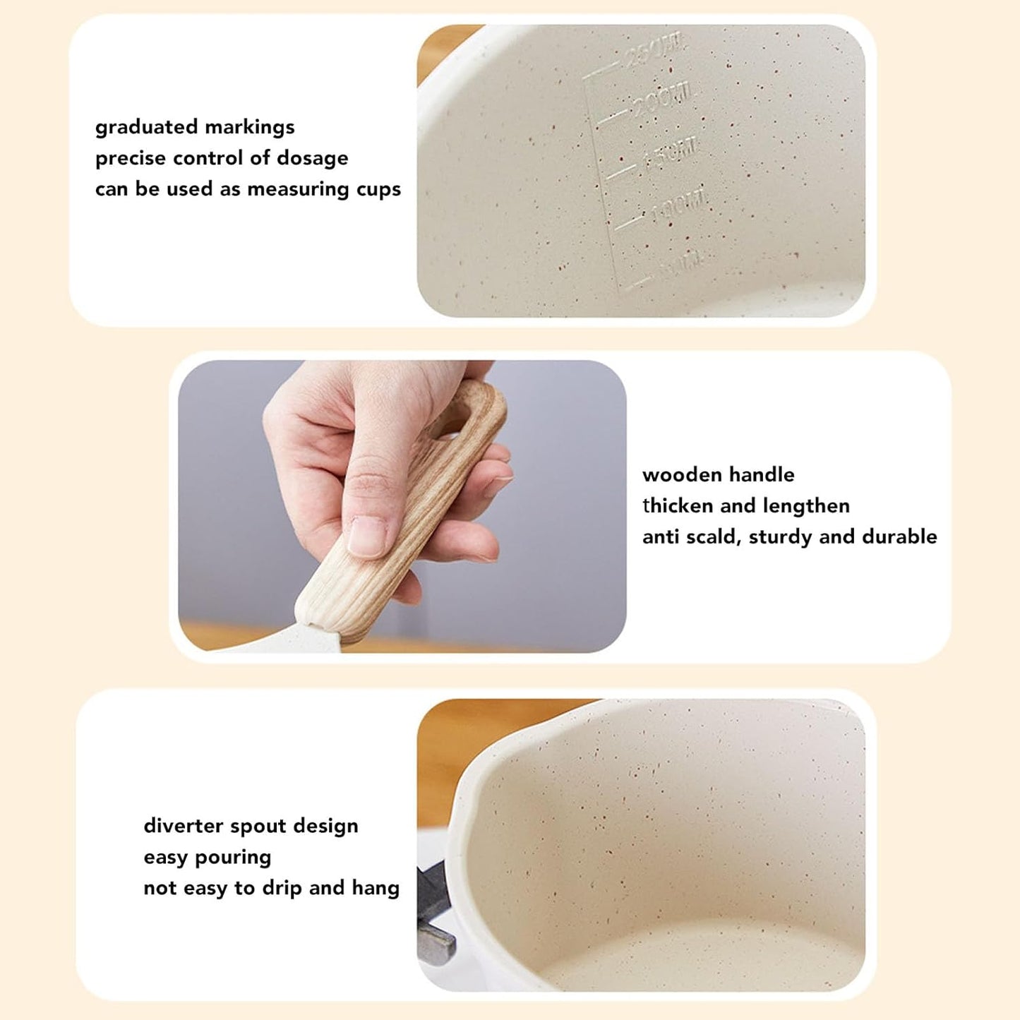 Nonstick Sauce Pan, Small White Soup Pot, Flat Bottom Milk Pot, Multifunctional Cooking Pot for Frying