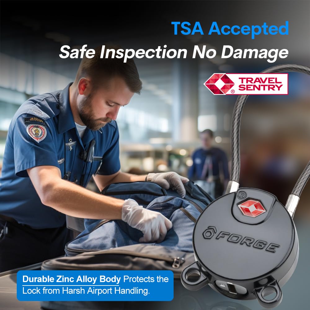 Forge TSA Approved Luggage Locks Ultra-Secure Dimple Key Cable Locks for Travel with Zinc Alloy Body- 6 Black Locks