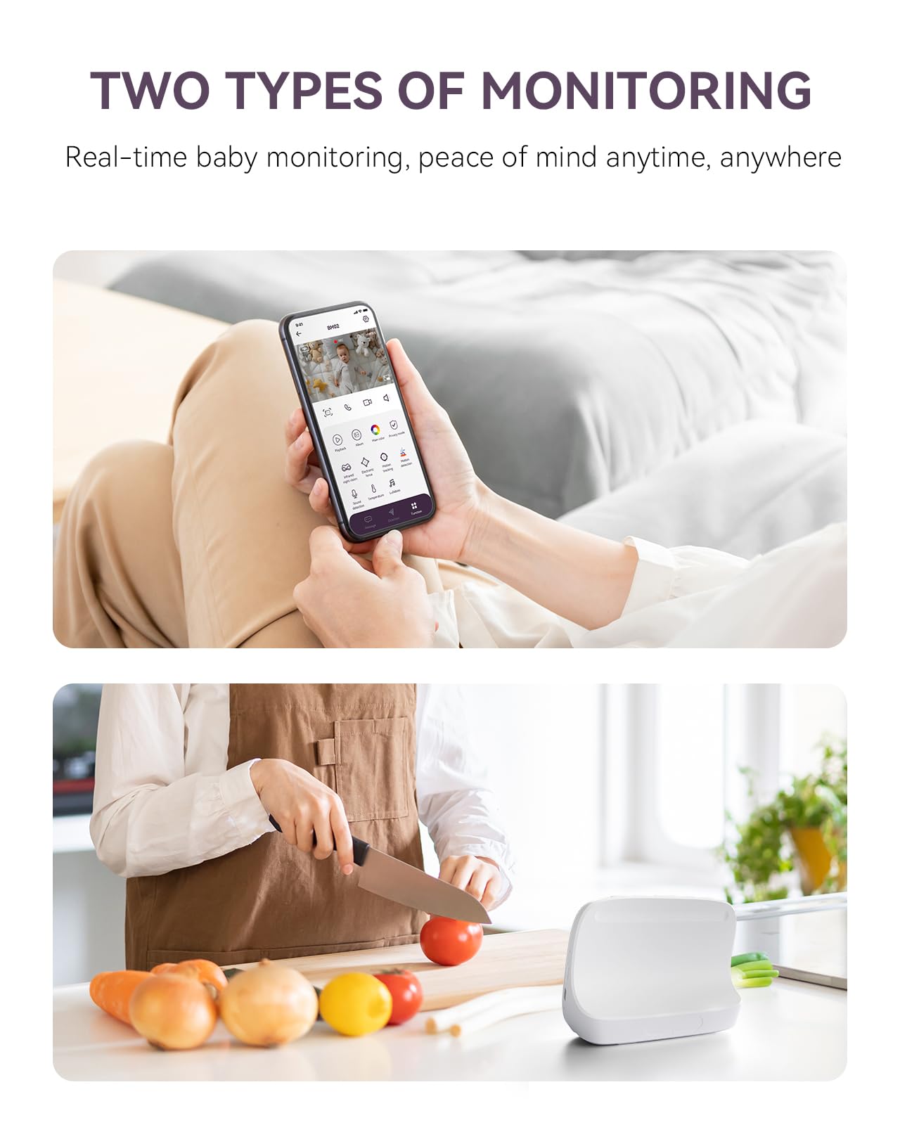 comfyer Smart WiFi Baby Monitor - 5" 1080P Split Screen & 2K Camera App Control, Motion Alerts, Sound Detection, HD Night Vision, 5050mAh Battery, 2-Way Talk, Multi-User, Triple Security, 1600ft Range