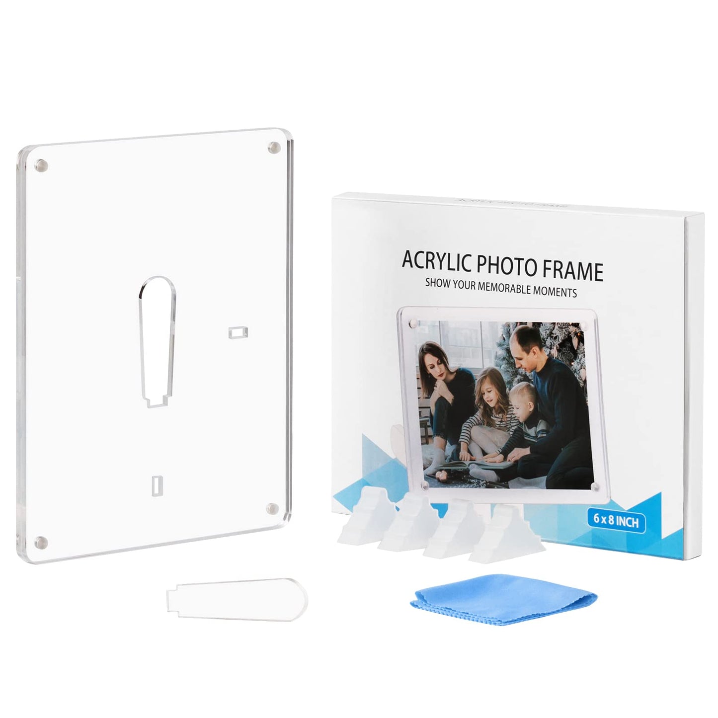 Boxalls 6x8 Inches Acrylic Picture Frame with Stand, Clear Photo Frame with Magnets for Tabletop Display Horizontally or Vertically