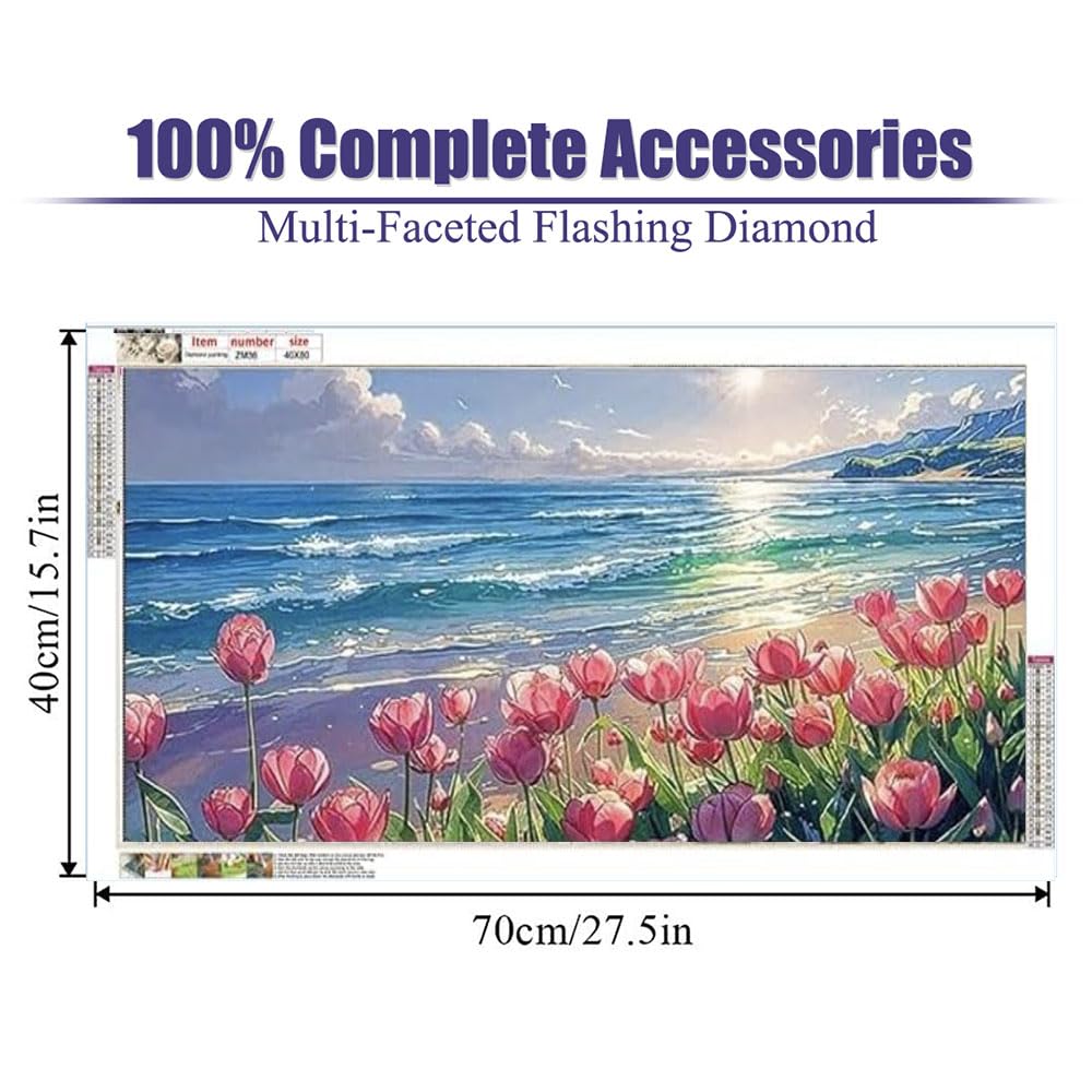 Large Tulip Diamond Painting Kits,Diamond Art for Adults Sunrise Over The Sea Full Round Drill Large Size(27.5 X 15.7inch),Abstract Scenery Paint with Diamonds Crystal Gem for Gift,Wall Decor