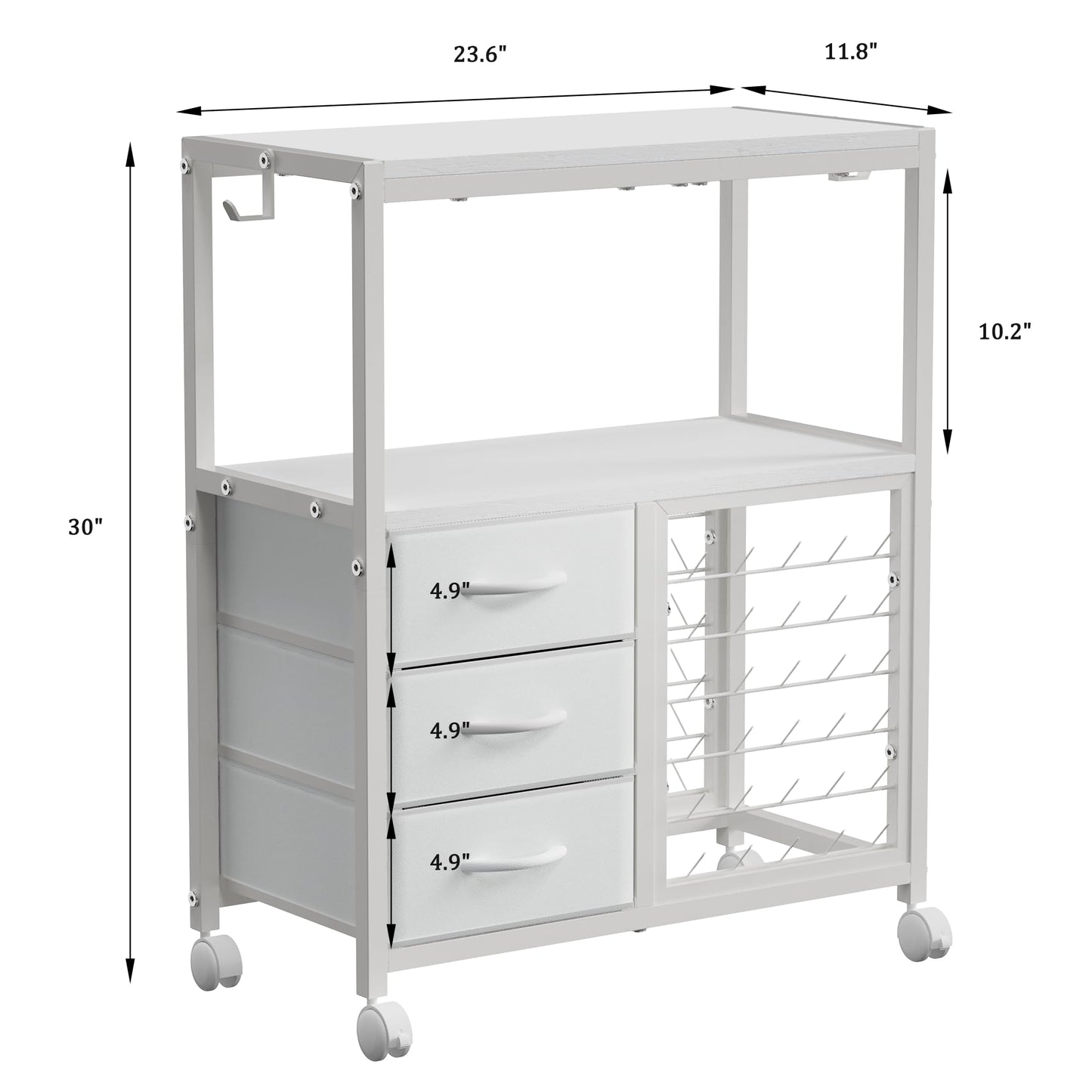 Sewing Table with 60 Spools Thread Holder and 3 Fabric Drawers, Rolling Sewing Machine Table for Storage Embroidery Machine, Rolling Craft Table Cart for Sewing Organizer, White, Patent Pending