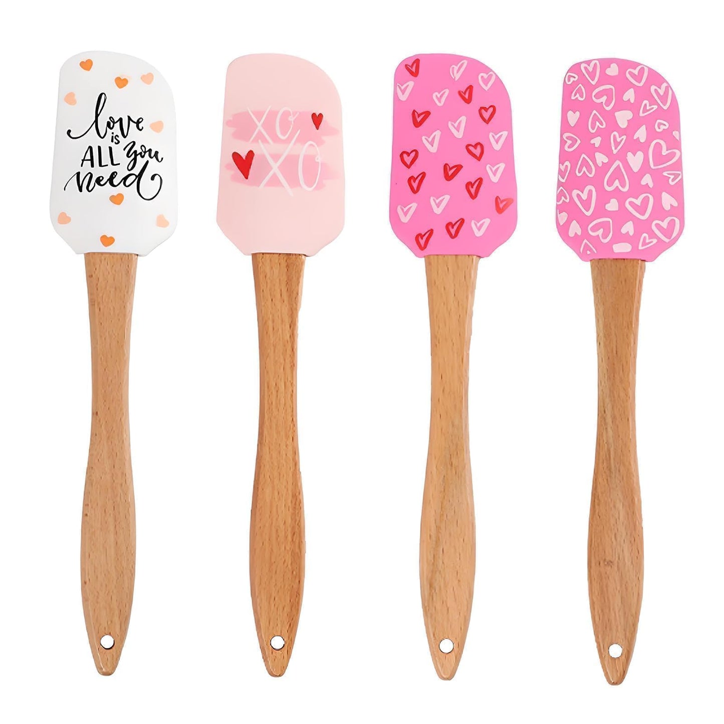 4PCS Valentine Baking Spatula Set,Non-Stick Cake Scraper Cream Spatulas,Valentine Patter Silicone Scraper Heat Resistant Holiday Pastry Spatulas Baking Essentials for Cooking,Sauteing and Mixing