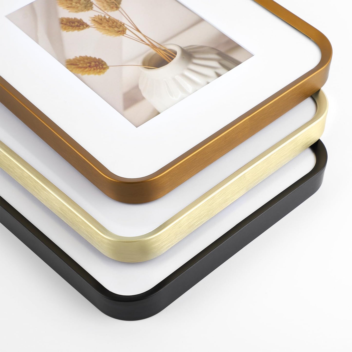Golden State Art 11x14 Aluminum Picture Frame Bronze Gold - With Mat for 8x10 Photo or Without Mat for Round Edges 11 x 14 Photo with 1-inch Radius Corner - Real Glass - Matte Modern Wall Decor