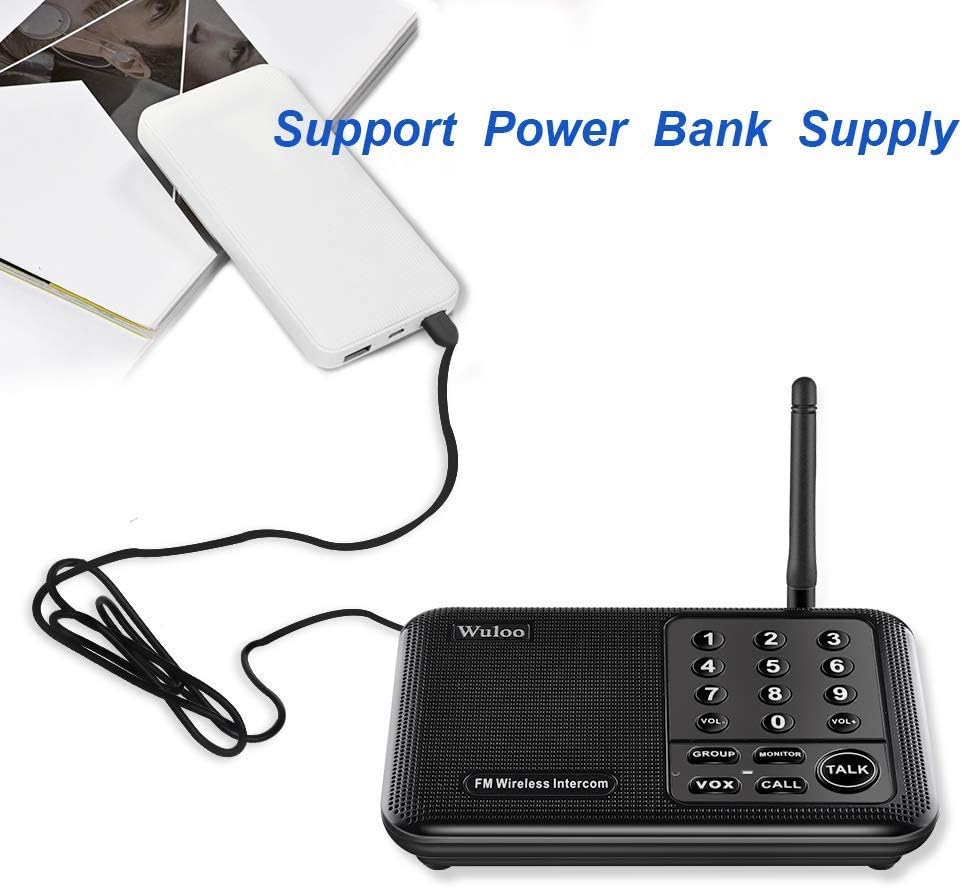 Wuloo Intercoms Wireless for Home 1 Mile (5280 Feet) Range 10 - Channel, Wireless Home Intercom System for House Business Office, Room to Room Intercom, Home Communication System (2 Packs, Black)