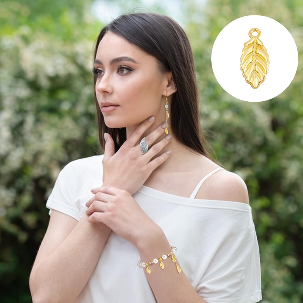 UNICRAFTALE 200pcs Vintage Leaf Charms 15mm Golden Alloy Pendants & Earring Charms for DIY Craft Jewelry Making