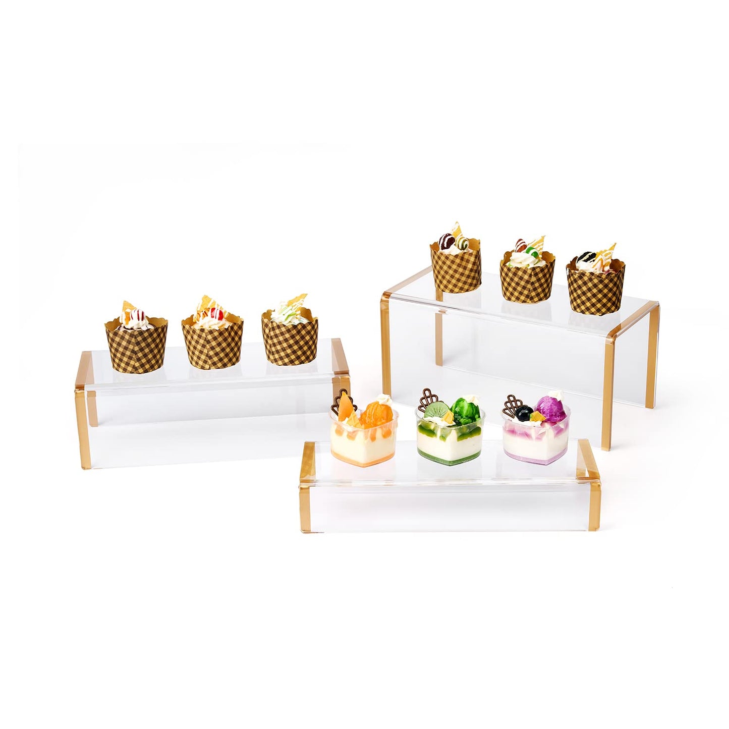 Purse Display Stand, 6mm Thick Clear Acrylic Risers Display Stands, Gold Shoe Display Riser, 3 Pack Luxury Handbag Bag Wallet Shoes Jewelry Perfume Display Showcase for Closet Retail Vendor Store