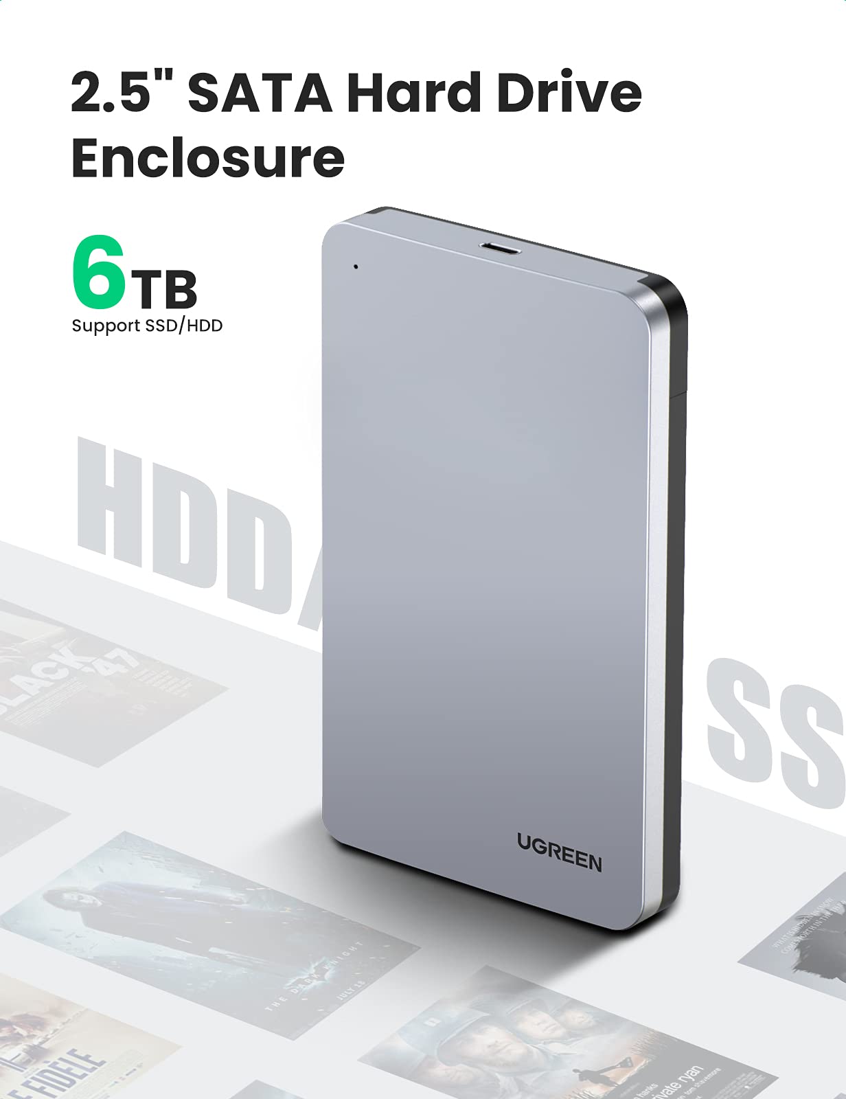 UGREEN USB C Hard Drive Enclosure for 2.5" SATA SSD HDD - Aluminum USB C to SATA Adapter USB 3.1 Gen 2 Support UASP - Compatible with MacBook Pro Air, WD, Seagate, Toshiba, Samsung, Hitachi