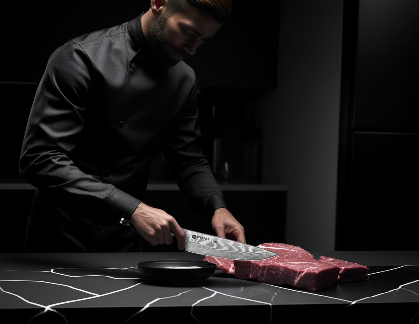 WIZEKA Damascus Chef Knife Set: 3 PCS,Super Sharp Kitchen Knives: Made of Japanese Steel VG10: Full Tang Professional Chef Knife Set With G10 Ergonomic Handle, Mothers Day