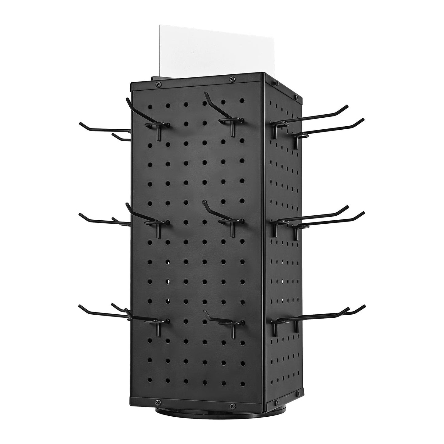 VEVOR Rotating Pegboard Display Stand, 7.4 x 7.4 x 17 in 4-Sided Spinning Peg Board Display with 24 Hooks, Thickened Cold-Rolled Steel Craft Rack Organizer for Grocery Retail Store Jewelry Shop, Black