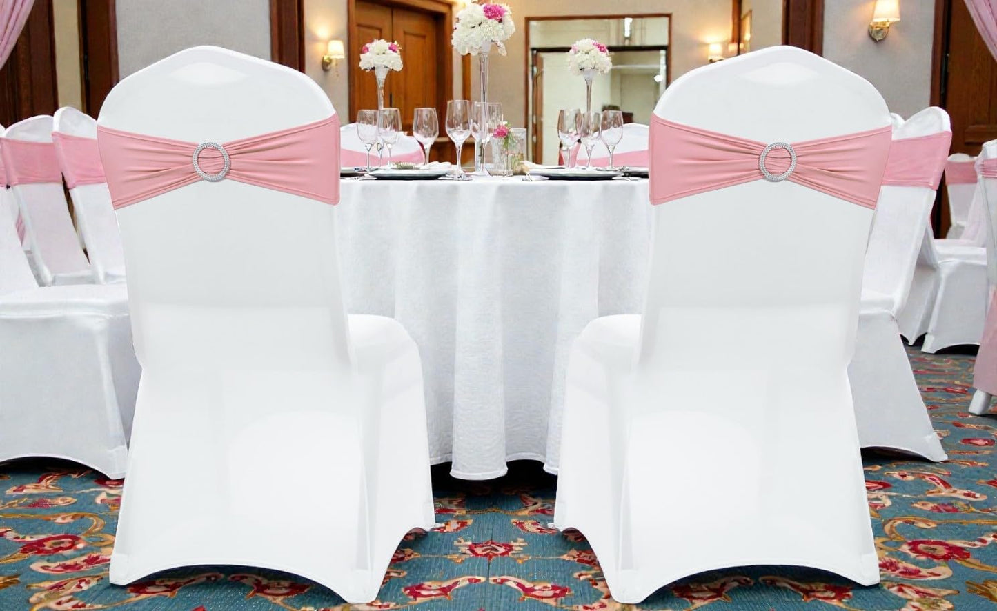 MDS Premium Spandex Chair Sashes - Universal Fit Stretch Covers with Buckle Slider | Pack of 100 - Dusty Rose