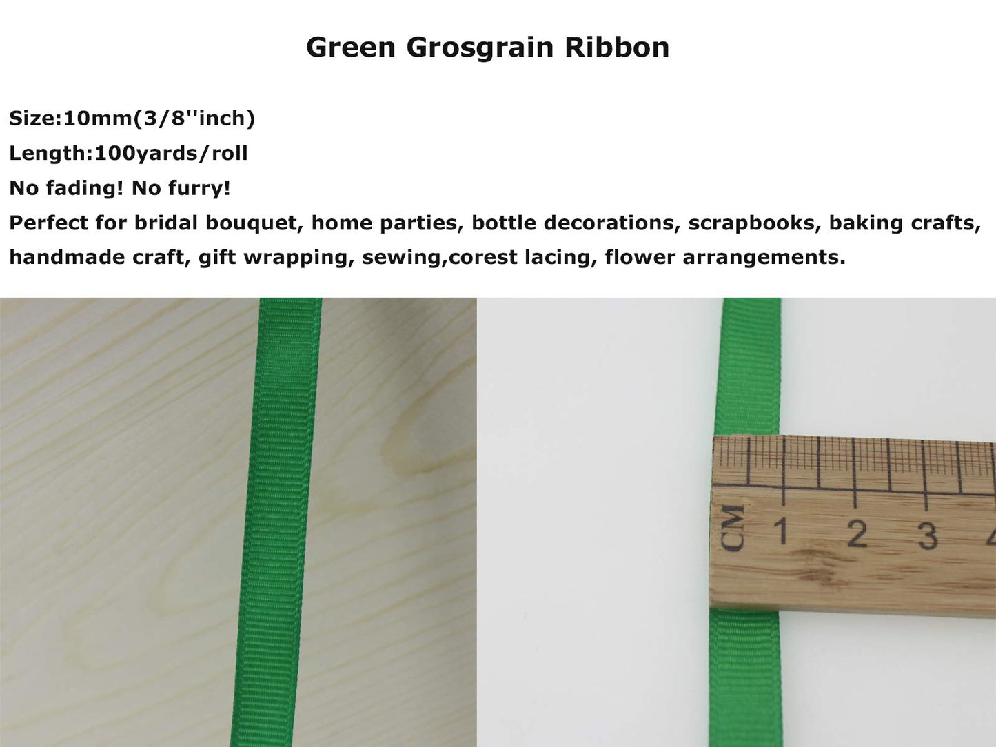 Jesep One Roll 100 Yards 3/8" Soild Grosgrain Ribbon Boutique Gift Wrapping Package Ribbon, DIY Crafts Bow Hair Headband Accessories Assorted Ribbon #553(3/8" 10mm, Green)