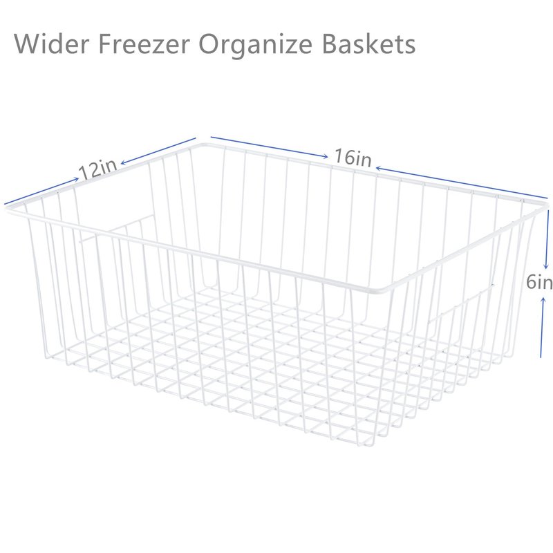 Y.Z.Bros 16" L x 12" W Wider Freezer Storage Organizer Baskets Container, Deep Metal Wire Chest Upright Refrigerator Divider with Built-in Handles for Cabinet, Pantry, Closet, Kitchen