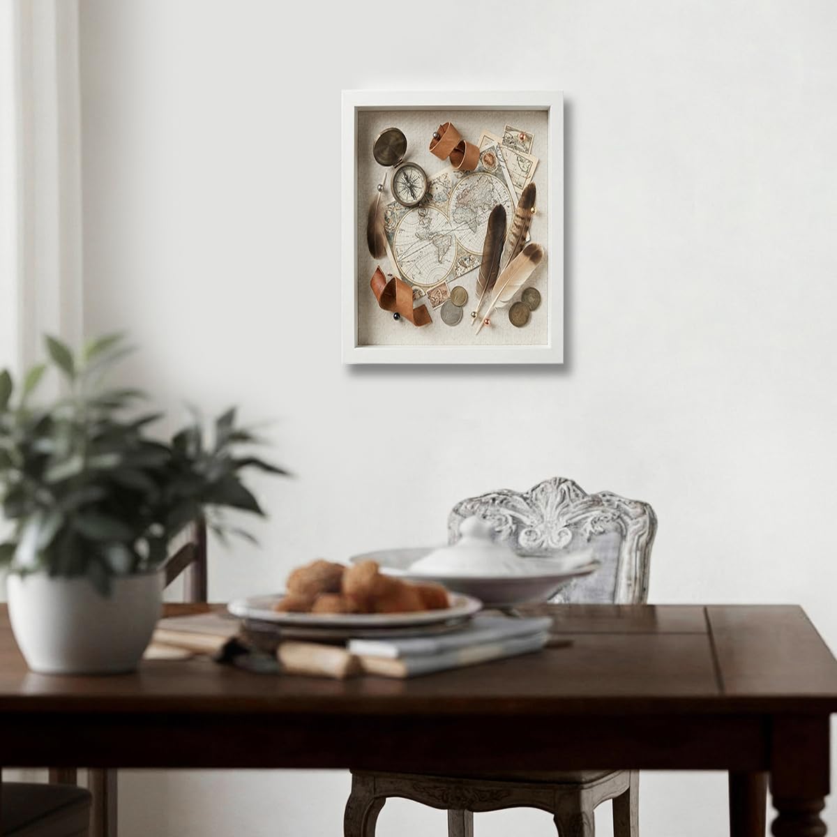 12x16 Large Shadow Box Frame | Soft Linen Back & Push Pins Included, Polystyrene Glass Memory Display Case for Flowers, Tickets & Cherished 3D Items, White