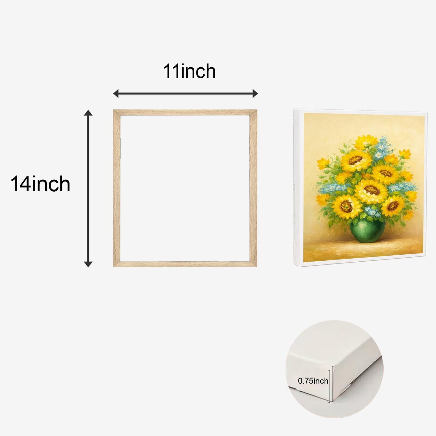 11x14" Wooden Canvas Float Frames - Wooden Photo frame Displays Picture 8x10"with Mat or 11x14 "without Mat - DIY Desktop and Wall Collage Picture Frames - Vertical & Horizontal Wood color 2 Pack