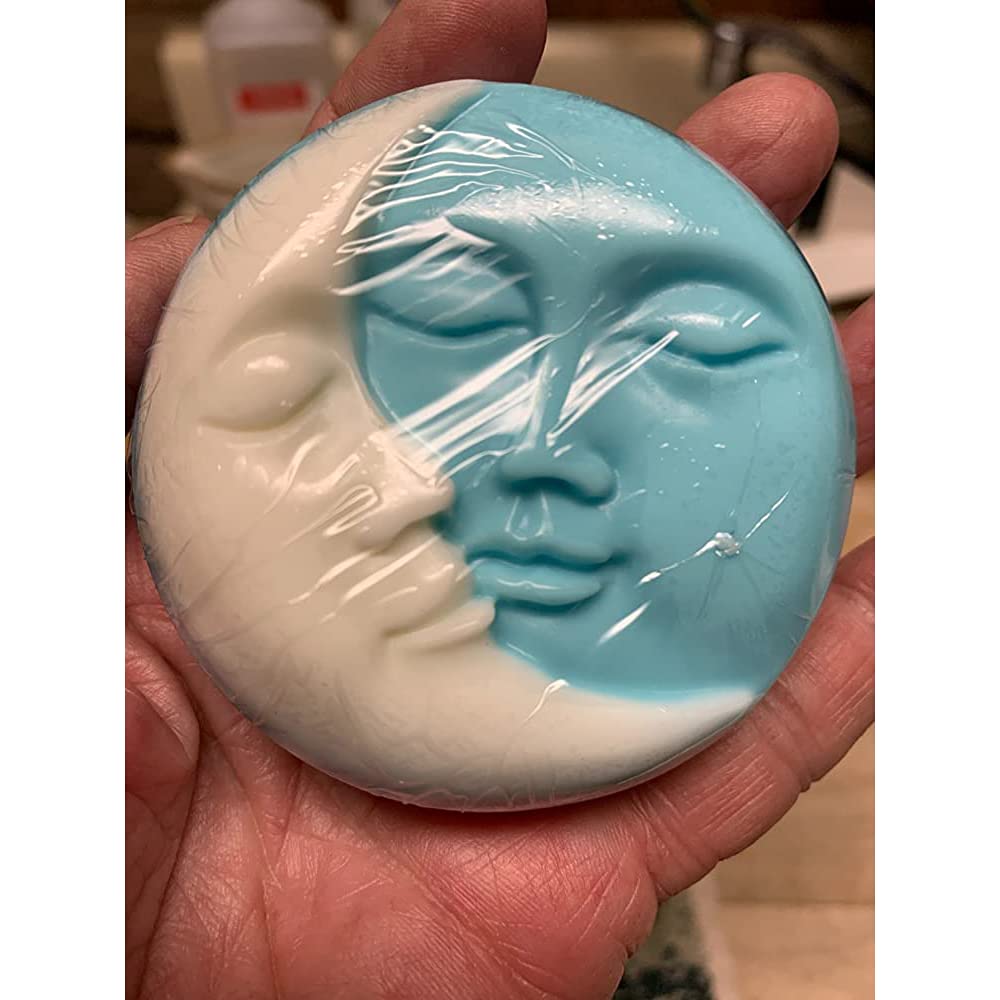 Hedume 3 Pack Sun & Moon Silicone Soap Molds, 4 Cavity Sun & Moon Face Soap Molds, Crescent Moon Face Silicone Soap Mold for Handmade Bath Bombs, Lotion Bar, Polymer Clay, DIY Resin Making