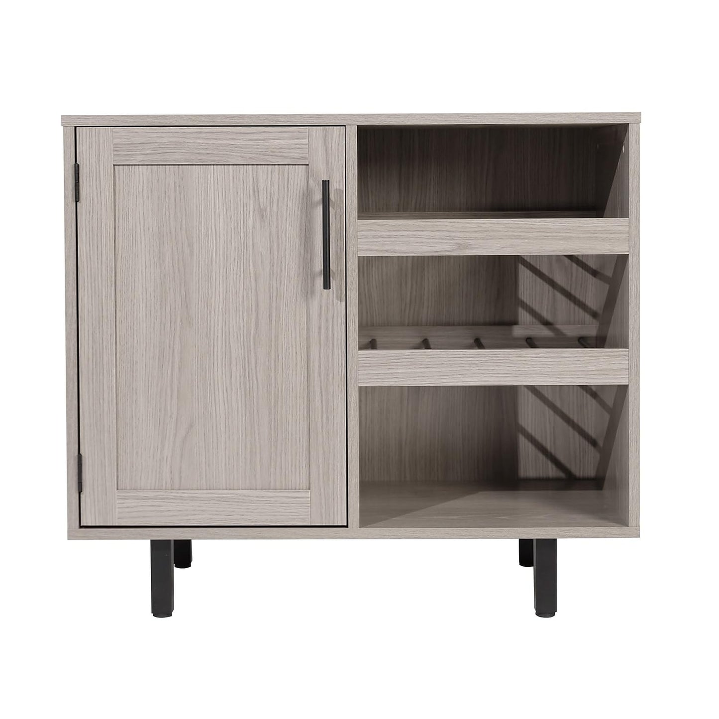 Flash Furniture Elmont Bar and Sideboard with Bottle and Stemware Storage, Open Lower Shelf, 2 Open Bottle Shelves, 3 Cabinet Stemware Hangers, Gray