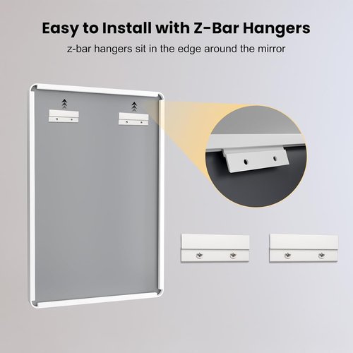LOAAO Bathroom Mirror - 48x32 Inch White Metal Framed Vanity Mirror | Large Rounded Rectangle, Anti-Rust Tempered Glass, Versatile Hanging Options
