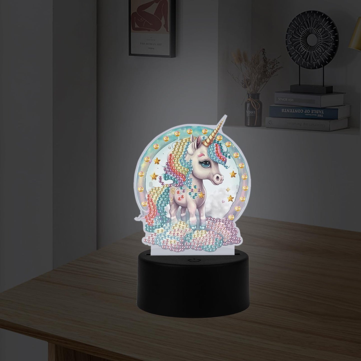 JISHSHAY Diamond Painting Night Light Diamond Art Table Lamps Gem Art LED Lights Gem Painting Desk Lamp Mosaic Kits for Adults DIY Kits for Adults Paint by Numbers,with Special Shaped Crystal,Unicorn