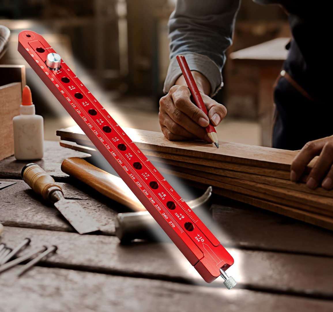 Woodworking Compass Scriber, Portable Aluminum Alloy Woodworking Compass Tool, Adjustable Metric/Inch Arc Drawing Ruler Circle Drawing Ruler Marking Gauge Circle Marking Tool