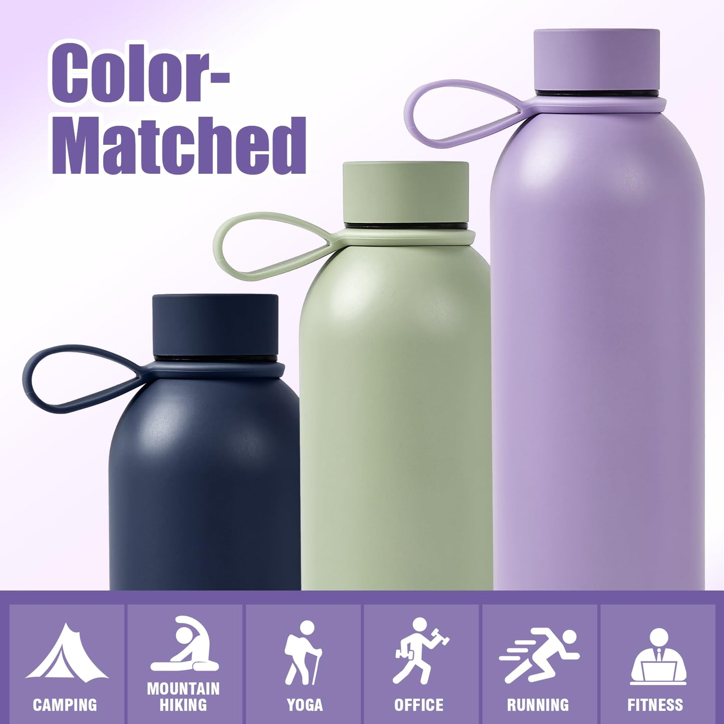 PlanetFlame Sublimation Blanks, 8 Pack 17 oz Tumblers Double-wall Insulated Stainless Steel Water Bottle Sublimation with Silicone Ring Coffee Cups, Matte Lightpurple