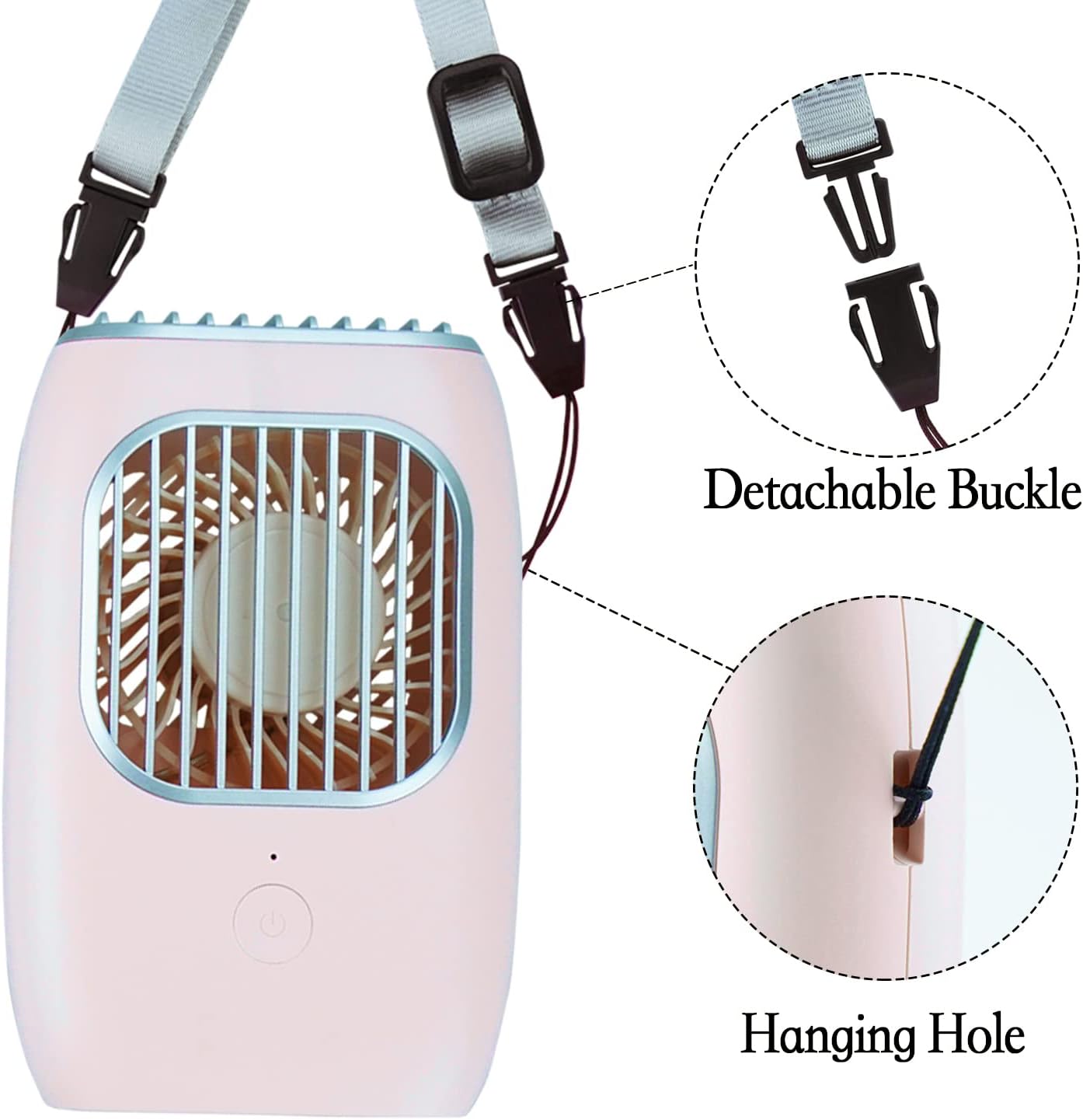 Hands-Free Personal Fan Necklace, Rechargeable Portable Neck Fan with Adjustable Lanyard for Women Kids Men, Pink