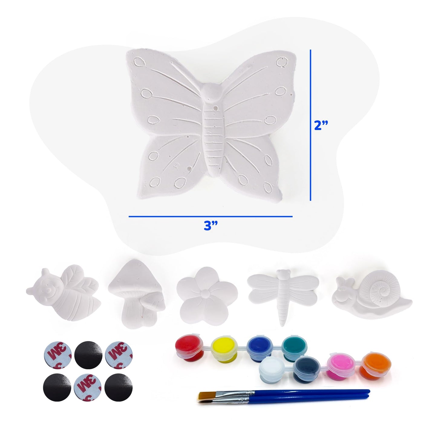 ArtCreativity Seasonal Ceramic Painting Kit for Kids – 6 Garden Plaster Figurines, 2 Paint Sets, 2 Brushes and 6 Magnets - 8 Unique Paint Colors - Toddlers' Spring Painting Craft - Summer Crafts 4-8